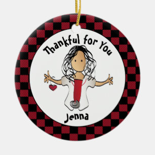 Funny Nurse Cartoon Ethnic Holiday Budget Gift Ceramic Ornament