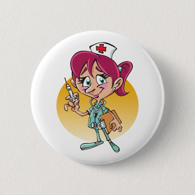 Funny nurse cartoon personalized pinback button (Front)