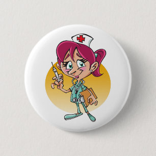 Funny nurse cartoon personalized pinback button