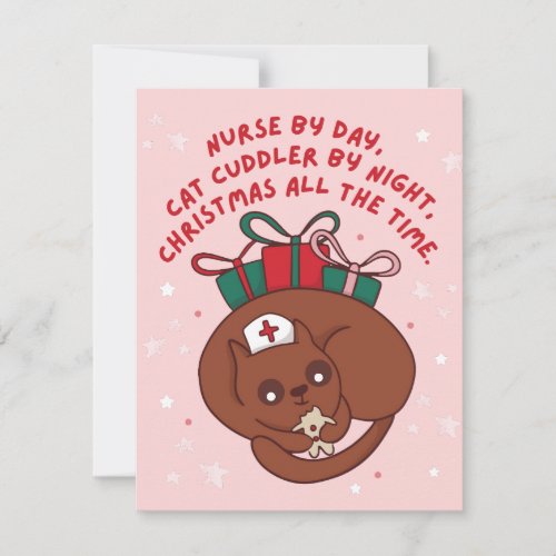 FUNNY NURSE CAT LOVER CHRISTMAS GIFTS HOLIDAY CARD