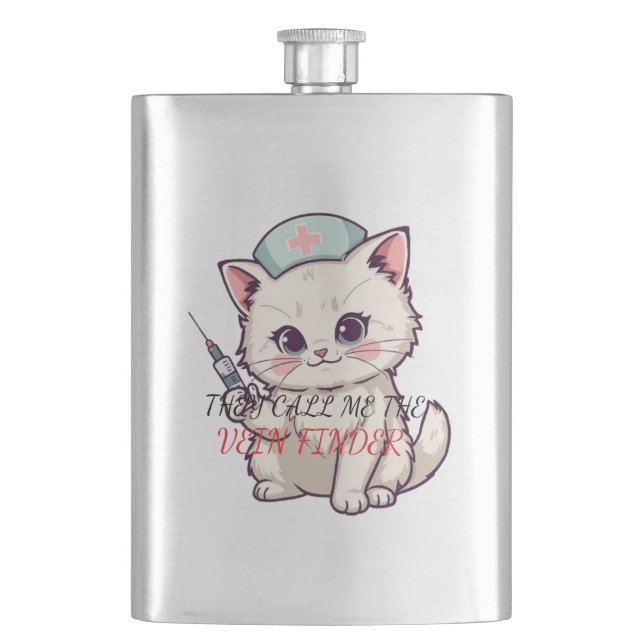 Funny Nurse Cat The Vein Finder Personalized Flask (Front)