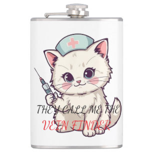 Funny Nurse Cat The Vein Finder Personalized Flask