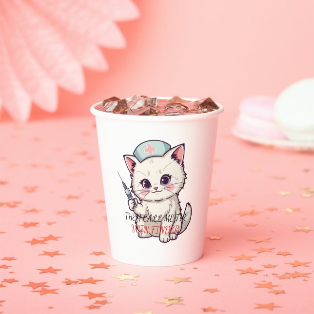 Funny Nurse Cat The Vein Finder Personalized Paper Cups (Insitu)