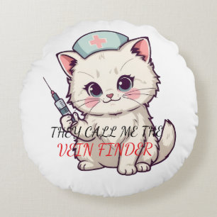 Funny Nurse Cat The Vein Finder Personalized Round Pillow