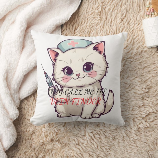 Funny Nurse Cat The Vein Finder Personalized Throw Pillow (Blanket)