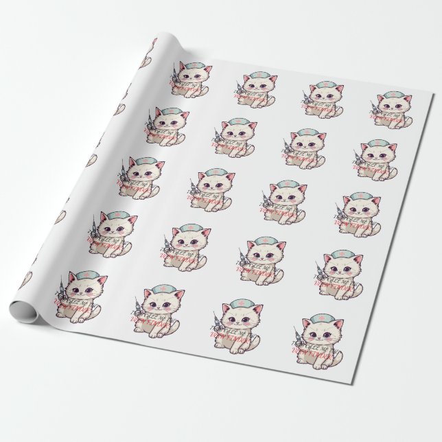 Funny Nurse Cat The Vein Finder Personalized Wrapping Paper (Unrolled)