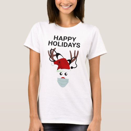 Funny Nurse Christmas Reindeer With Stethoscope T_Shirt