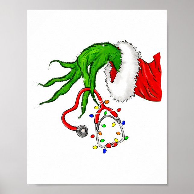 Funny Nurse Christmas Stethoscope Nurses Xmas Ligh Poster (Front)