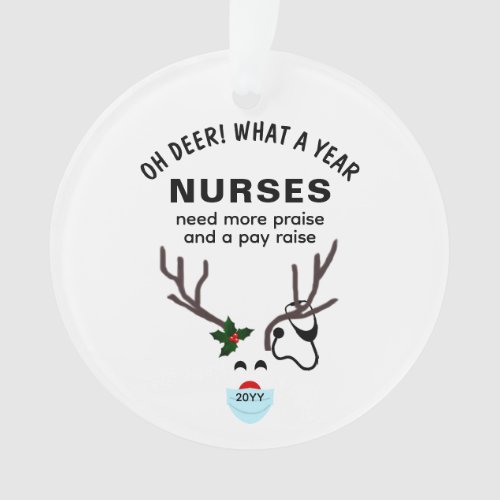 Funny Nurse Christmas Stethoscope Reindeer In Mask Ornament