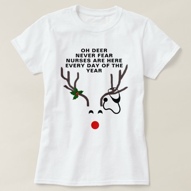 Funny Nurse Christmas Stethoscope Reindeer T-Shirt (Design Front)