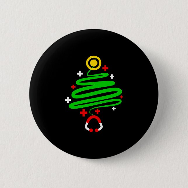 Funny Nurse Christmas Tree Stethoscope Gif Button (Front)