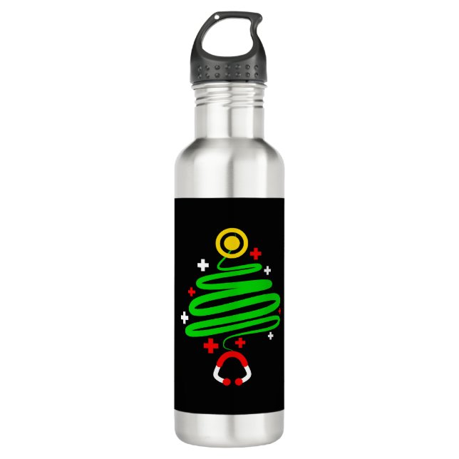 Funny Nurse Christmas Tree Stethoscope Gif Stainless Steel Water Bottle (Front)