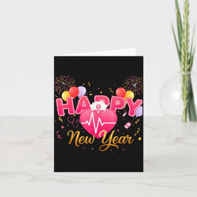 Funny Nurse Crew Heartbeat New Years Eve Party 202 Card (Front)