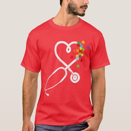 Funny Nurse Doctor Autism Awareness Puzzle Stethos T_Shirt