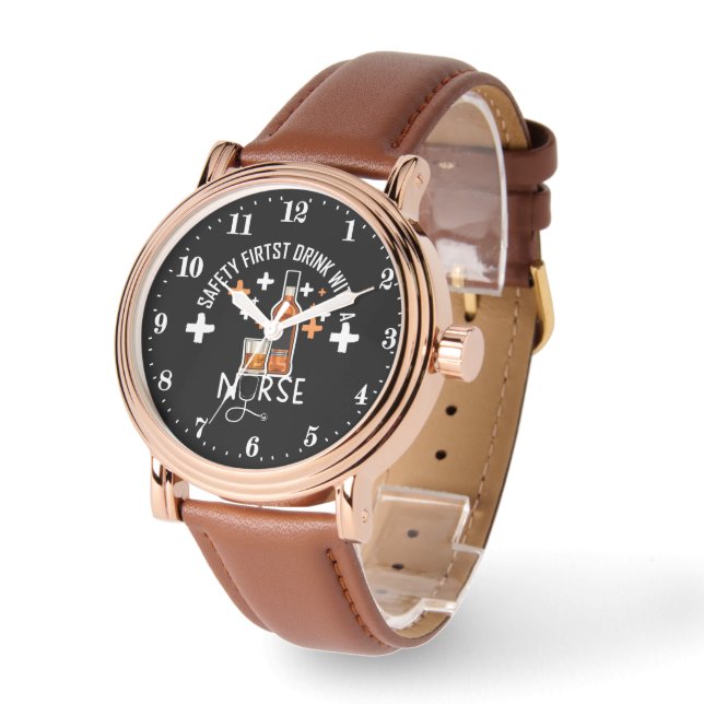 Funny Nurse drinking word art Watch (Angle)