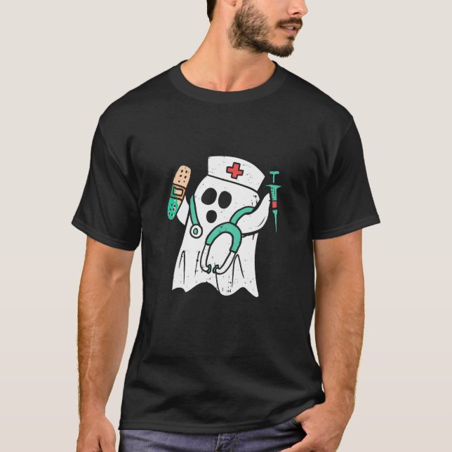 Funny Nurse Ghost Halloween Costume For RN OB ER T-Shirt (Front)