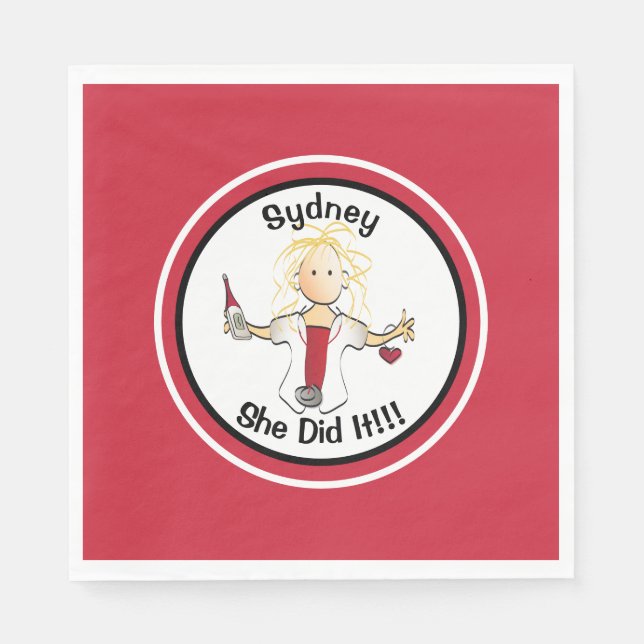 Funny Nurse Graduation Party for Her Red Paper  Napkins (Front)