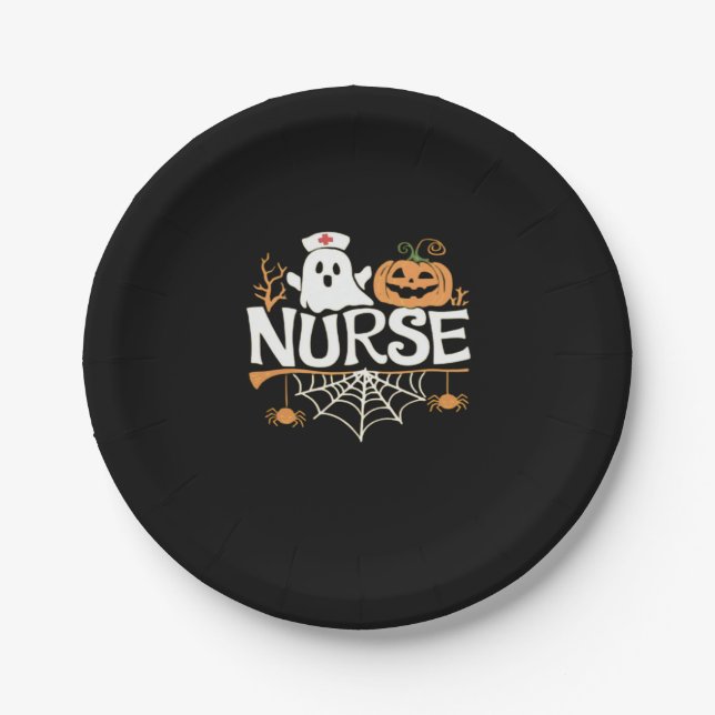 Funny Nurse Halloween Ghost Design Essential T-Shi Paper Plates (Front)