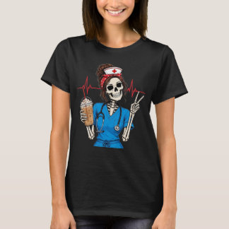 Funny Nurse Halloween Skeleton Coffee Lover gift T-Shirt