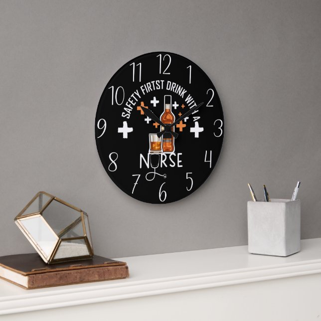 Funny Nurse home bar word art Large Clock (Office)