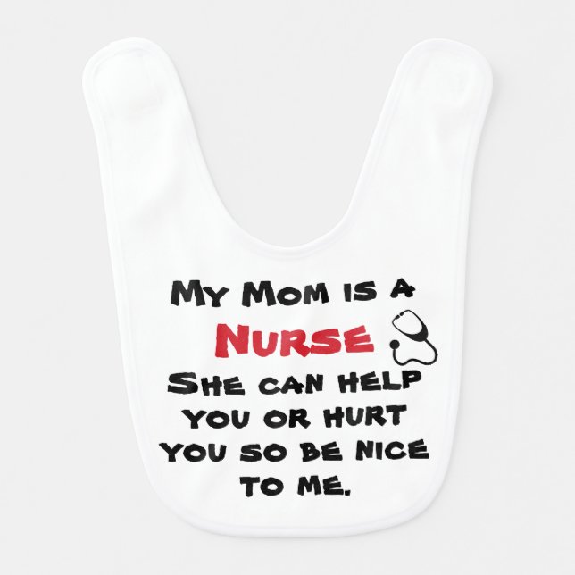 Funny Nurse Mom Red White Baby Bib (Front)