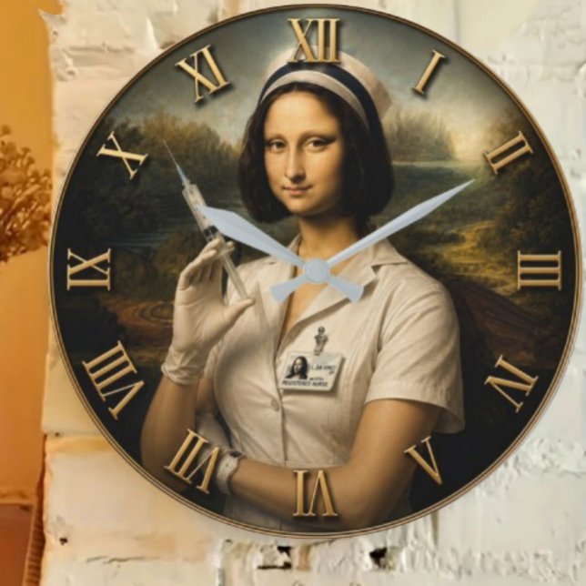 Funny Nurse Mona Lisa Large Clock (Creator Uploaded)