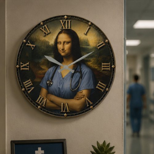Funny Nurse Mona Lisa Large Clock