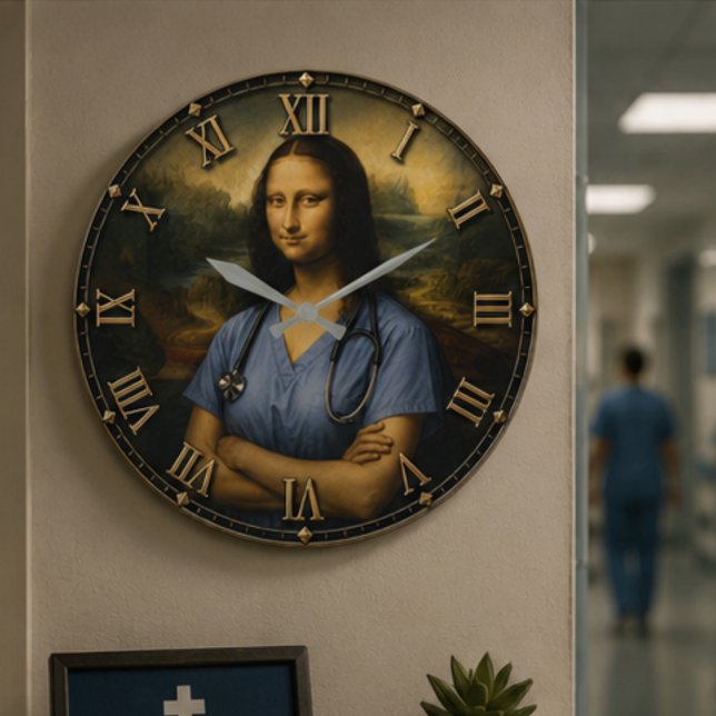 Funny Nurse Mona Lisa Large Clock (Creator Uploaded)