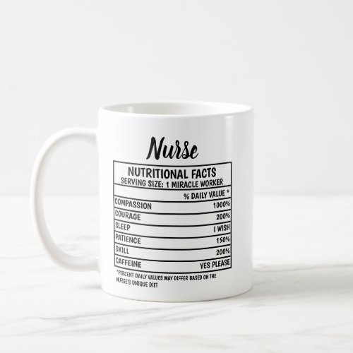 Funny Nurse Nutritional Value Gift Coffee Mug