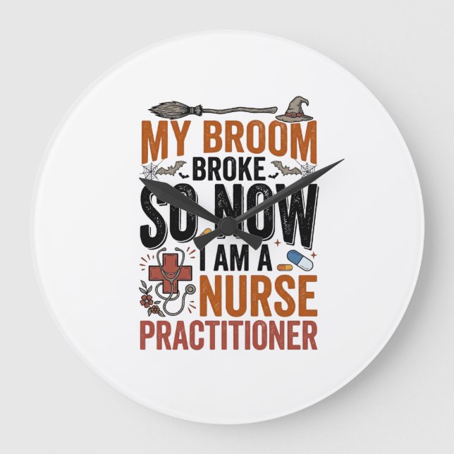 Funny Nurse Practitioner Witch Halloween Design_1 Large Clock (Front)