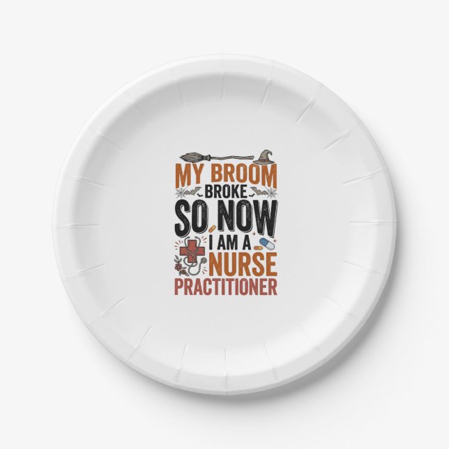 Funny Nurse Practitioner Witch Halloween Design_1 Paper Plates (Front)