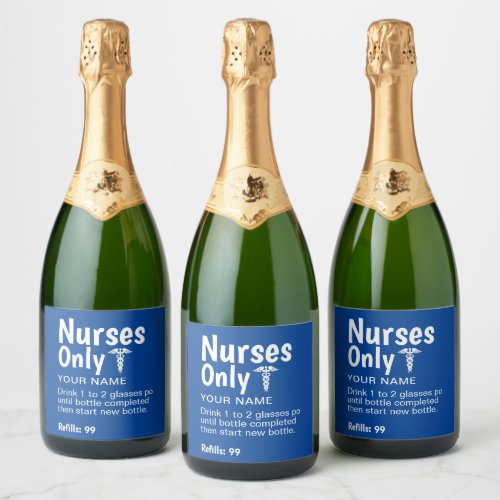Funny Nurse Prescription Blue Graduation Party Sparkling Wine Label