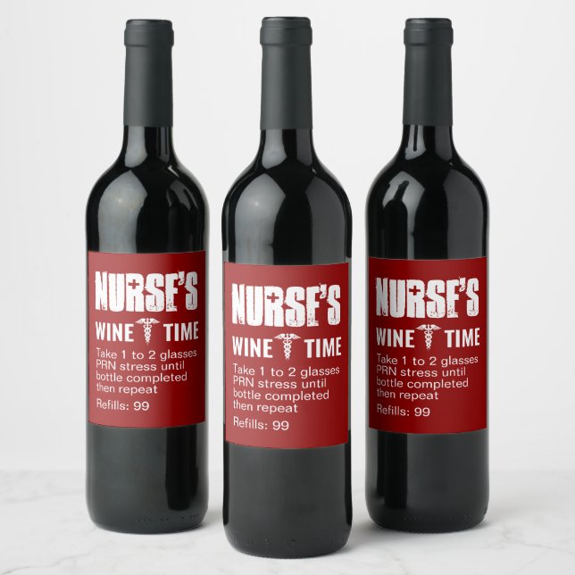 Funny Nurse Prescription Red Medical Party Wine Label (Bottles)