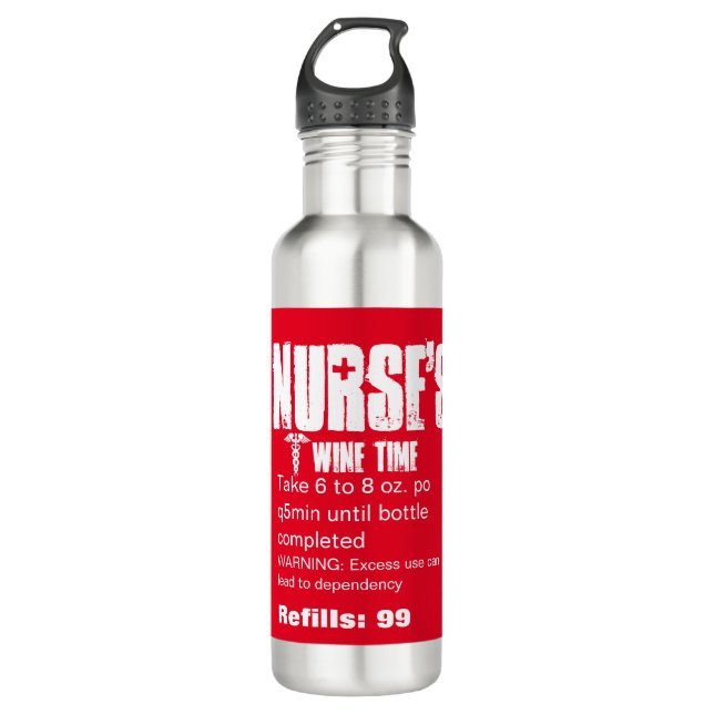 Funny Nurse Prescription Red White Stainless Steel Water Bottle (Front)