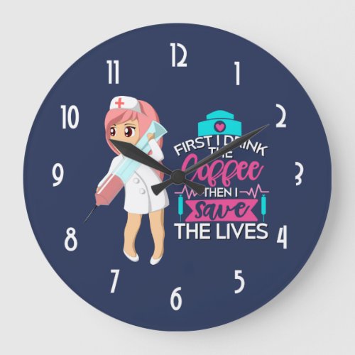 Funny Nurse Saying Typography Hypodermic Needle Large Clock