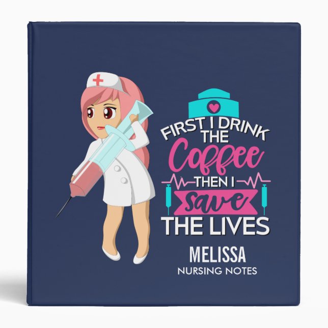 Funny Nurse Saying with Big Hypodermic Needle 3 Ring Binder (Front)