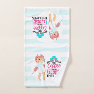 Funny Nurse Saying with Big Hypodermic Needle Bath Towel Set