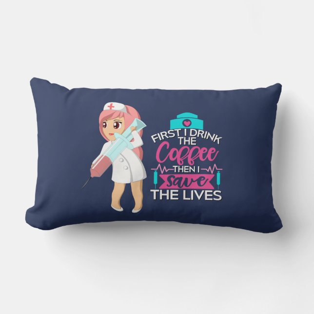 Funny Nurse Saying with Big Hypodermic Needle Lumbar Pillow (Front)