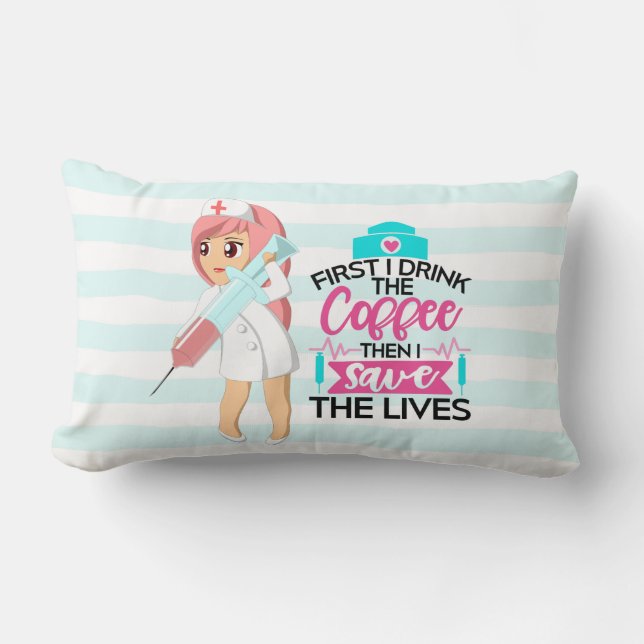 Funny Nurse Saying with Big Hypodermic Needle Lumbar Pillow (Front)