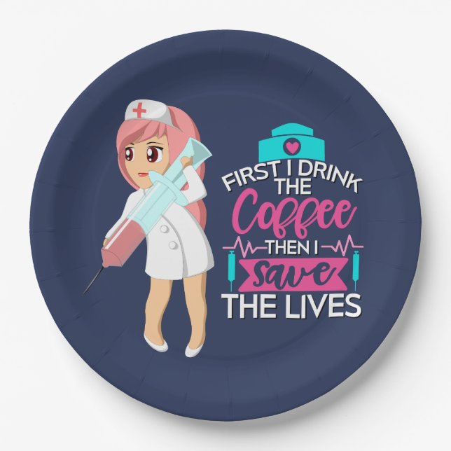 Funny Nurse Saying with Big Hypodermic Needle Paper Plates (Front)