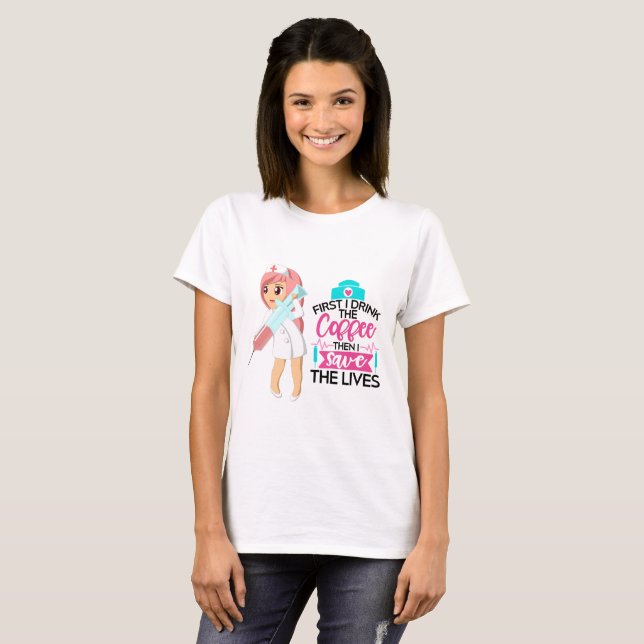 Funny Nurse Saying with Big Hypodermic Needle T-Shirt (Front Full)