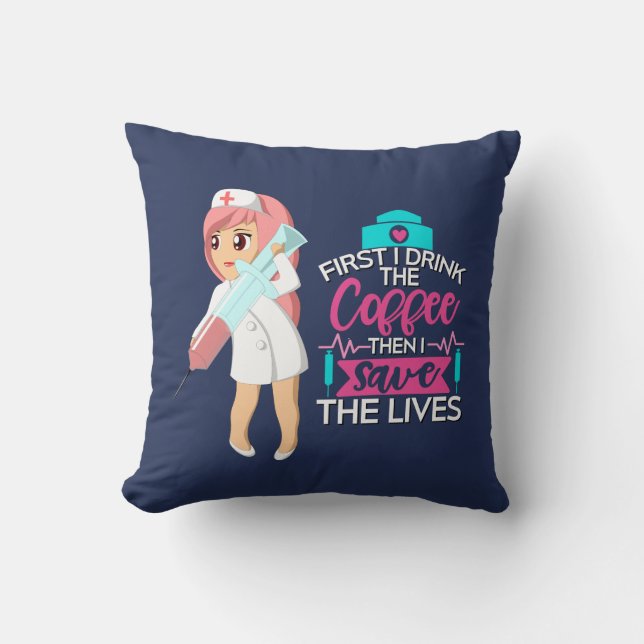 Funny Nurse Saying with Big Hypodermic Needle Throw Pillow (Front)