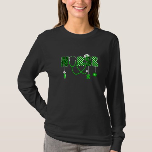 Funny Nurse Shamrock St Patrick S Day Irish Leopar T_Shirt