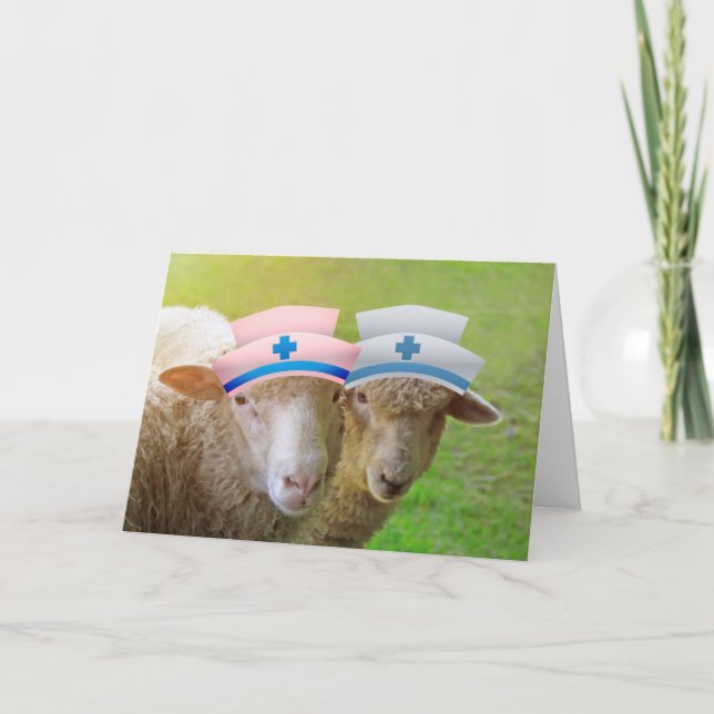Funny Nurse Sheep Get Well Card (Front)