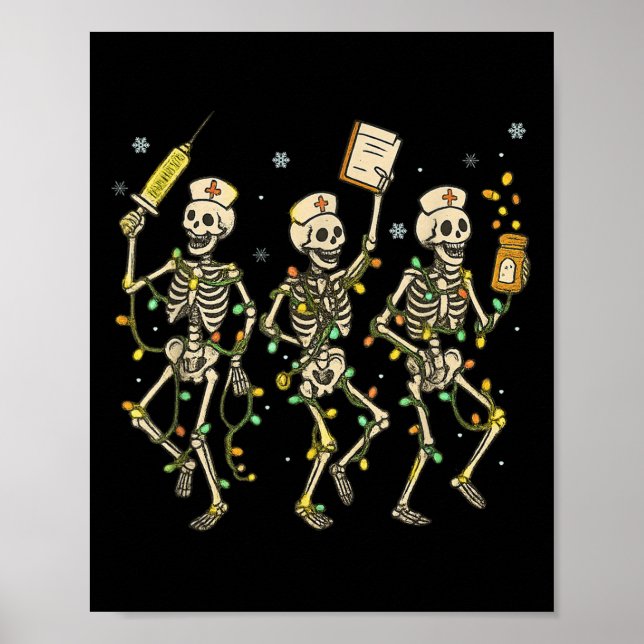 Funny Nurse Skeleton Christmas Light Dance Stethos Poster (Front)