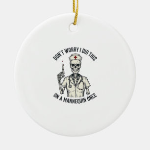Funny Nurse Skeleton Syringe Vintage Engraving Des Ceramic Ornament