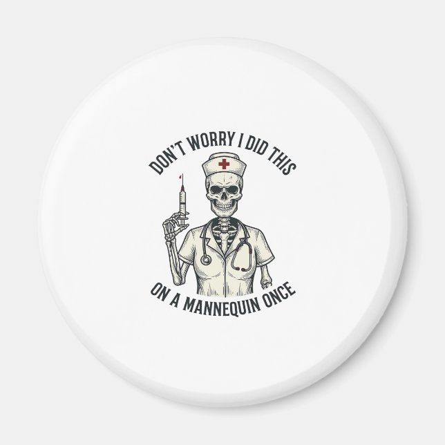 Funny Nurse Skeleton Syringe Vintage Engraving Des Magnet (Front)