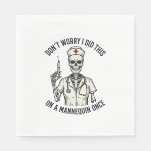 Funny Nurse Skeleton Syringe Vintage Engraving Des Napkins