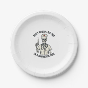 Funny Nurse Skeleton Syringe Vintage Engraving Des Paper Plates