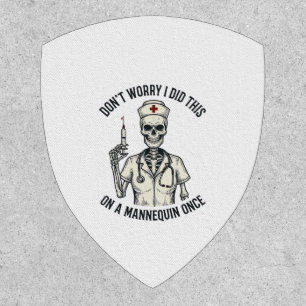 Funny Nurse Skeleton Syringe Vintage Engraving Des Patch